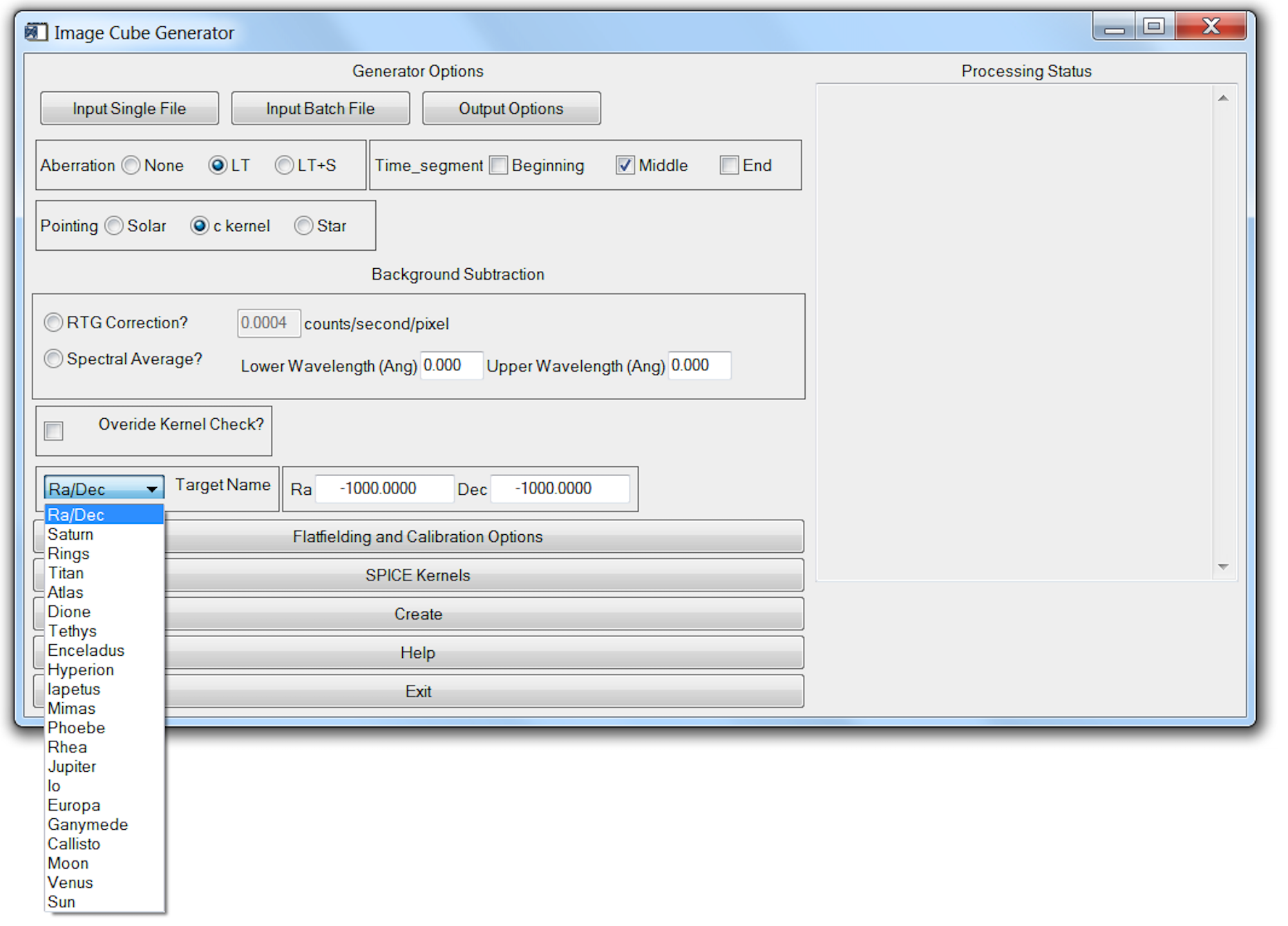 Target Name pull-down menu.